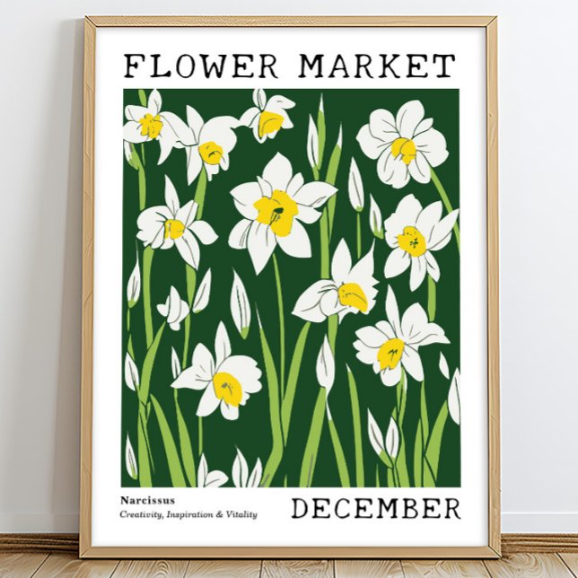 Affiche Green White Narcisse Décembre Marché aux fleurs de (Créateur téléchargé)