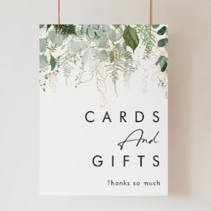 Affiche Greenery and Gold Leaf Cards and Gifts Sign