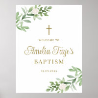 Greenery and White Flowers Baptism Welcome