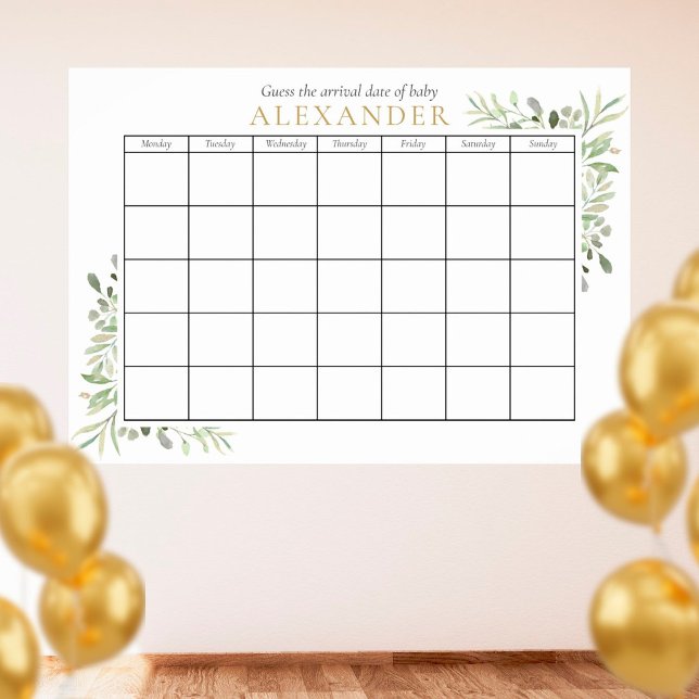 Affiche Greenery Baby Shower Guess The Due Date (Créateur téléchargé)