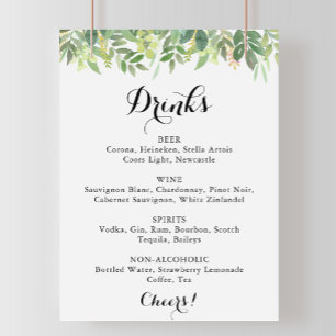 Affiche Greenery Botanical Wedding Drinks Menu Sign