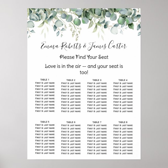 Affiche Greenery Elegant Wedding Seating Chart (Devant)