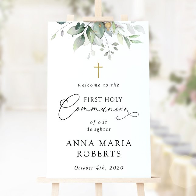 Affiche Greenery, Eucalyptus, First Holy Communion Welcome (Créateur téléchargé)