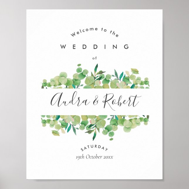Affiche Greenery Eucalyptus Garland Wedding Welcome Sign (Devant)