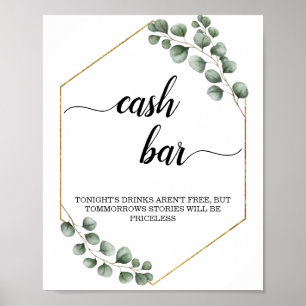 Affiche Greenery Eucalyptus Geometric Cash Bar Sign