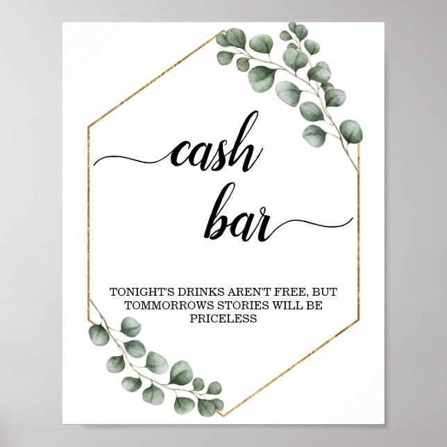 Affiche Greenery Eucalyptus Geometric Cash Bar Sign (Devant)
