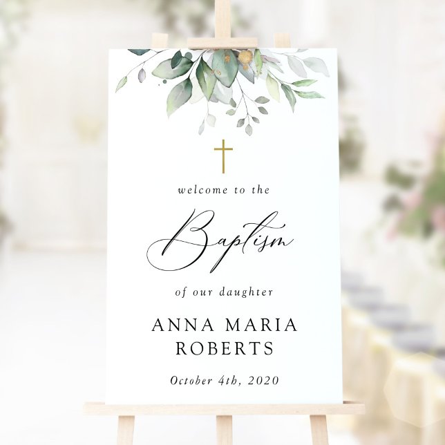 Affiche Greenery, Eucalyptus Leaves, Boho, Baptism Welcome (Créateur téléchargé)