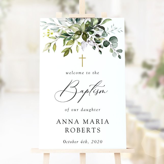 Affiche Greenery, Eucalyptus Leaves, Boho, Baptism Welcome (Créateur téléchargé)