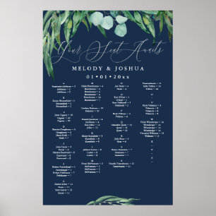 AFFICHE GREENERY EUCALYPTUS NAVY SEATING CHART, ALPHA