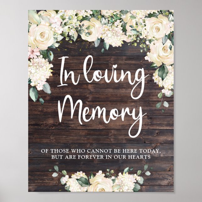 Affiche Greenery foliage boho wood in loving memory sign (Devant)