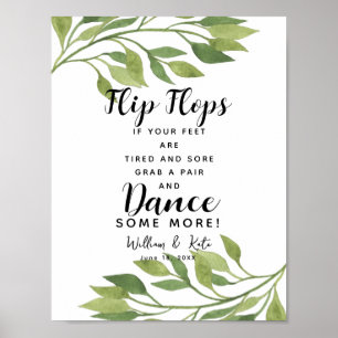 Affiche greenery foliage wedding flip flops wedding sign