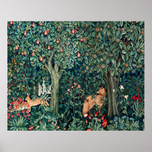 Affiche GREENERY,FOREST ANIMALS Hares ,Fox,Green Floral