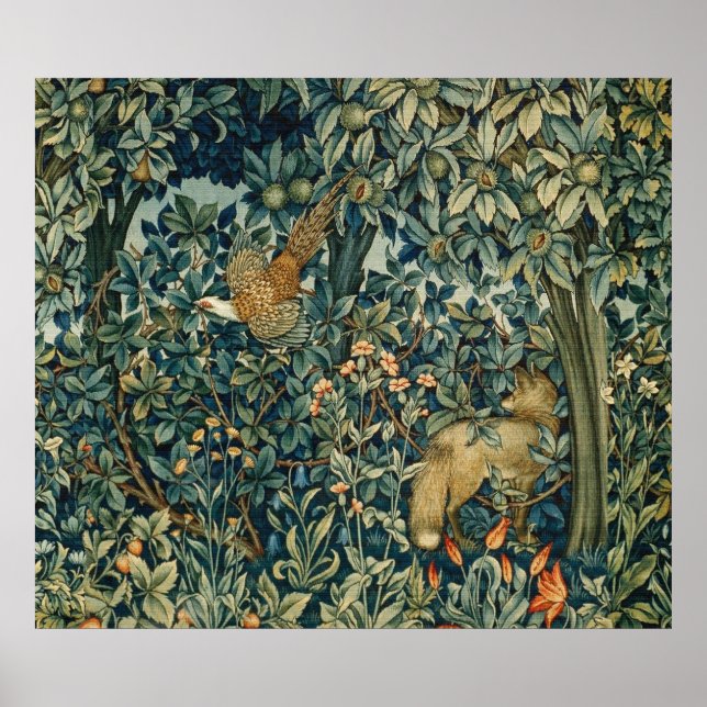 Affiche GREENERY, FOREST ANIMALS Pheasant, Fox, Green Flor (Devant)