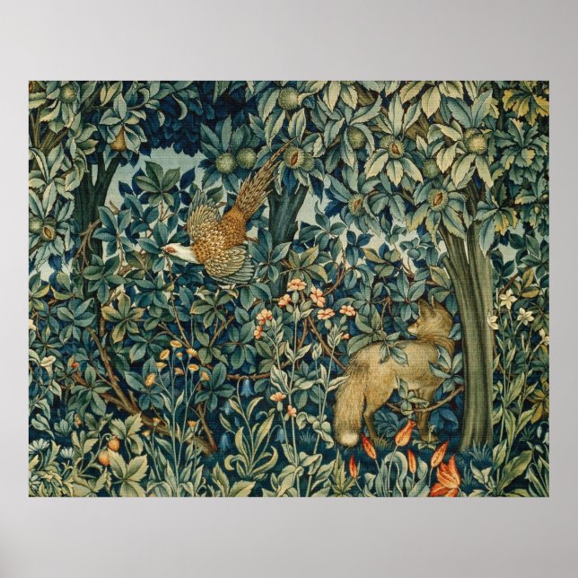 Affiche GREENERY, FOREST ANIMALS Pheasant, Fox, Green Flor (Devant)