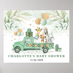 Affiche Greenery Gold Jungle Safari Animals Baby Shower Si