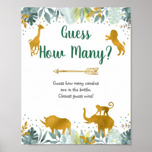 Affiche Greenery Gold Safari Devine Combien De Jeu Signe