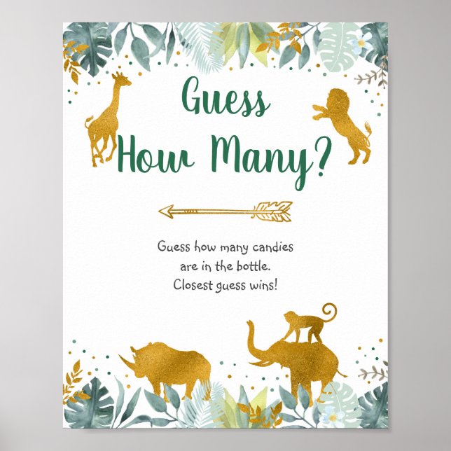 Affiche Greenery Gold Safari Devine Combien De Jeu Signe (Devant)
