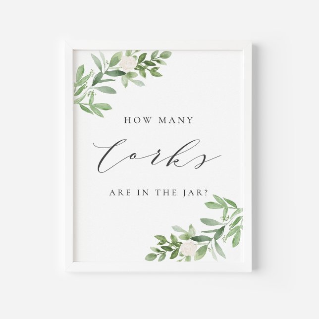 Affiche Greenery Grey Combien de lièges sont dans le Jeu J (Greenery Cork Guessing Game Sign | Watercolor Corks in a Jar Game for Showers and Parties)