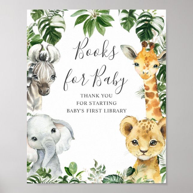 Affiche Greenery Jungle Safari Animals Books For Baby Sign (Devant)