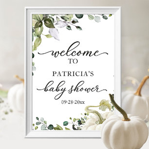 Affiche Greenery Pumpkin Fall Baby Shower Welcome Sign 