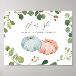 Affiche Greenery Pumpkin Gender Reveal Welcome Decoration