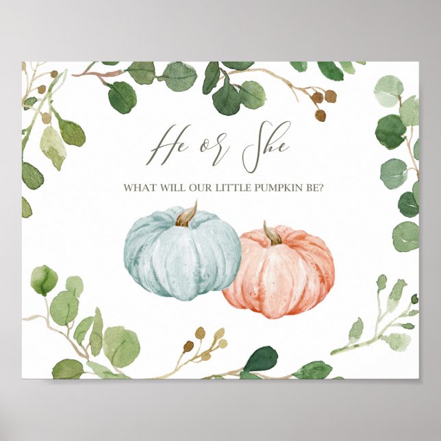 Affiche Greenery Pumpkin Gender Reveal Welcome Decoration (Devant)