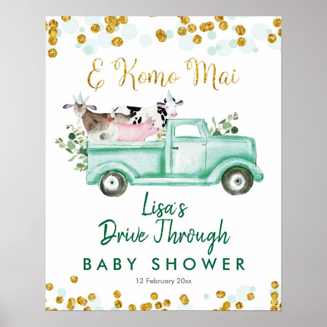 Affiche Greenery Safari Drive by Baby Shower Welcome Sign (Devant)