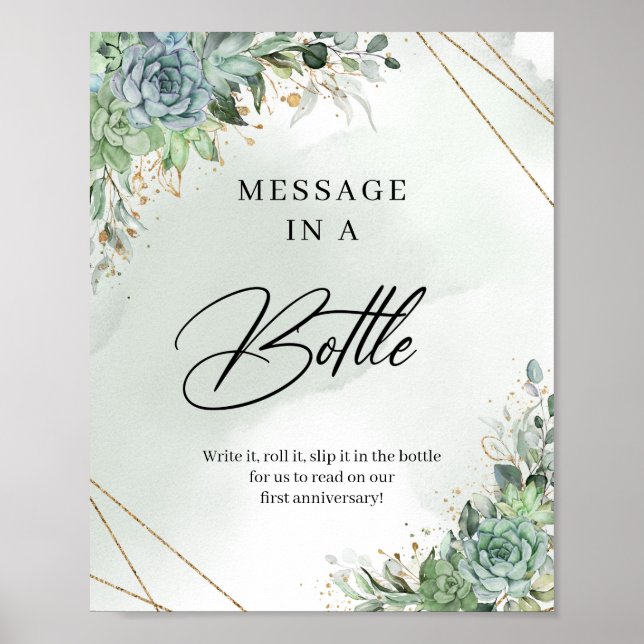 Affiche  Greenery succulents gold Message in a Bottle Sign (Devant)