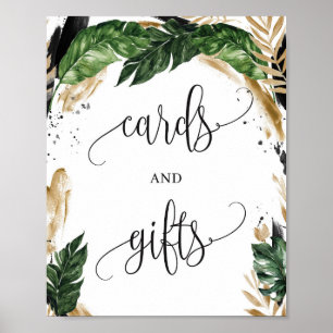 Affiche Greenery tropical leaves gold cards and gifts sign