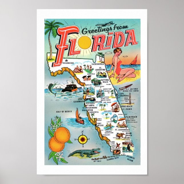 Affiche Greetings From Florida 8x12 Print (Devant)