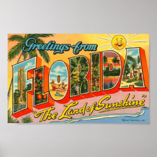 Affiche Greetings From Florida Vintage Postcard
