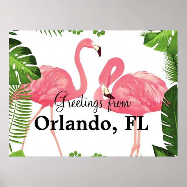 Affiche Greetings from Orlando, FL--pink flamingos (Devant)