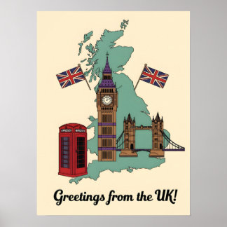 Affiche Greetings from the UK British Landmarks Travel