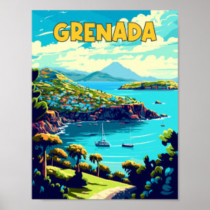 Affiche Grenade Caraïbes illustration de voyage vintage