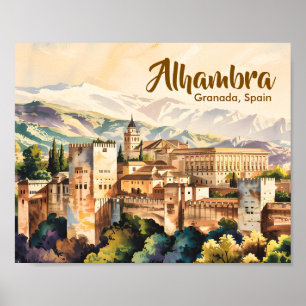 Affiche Grenade Espagne Alhambra Aquarelle Voyage Vintage