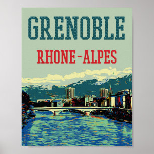 Affiche Grenoble France vue sur le Rhône