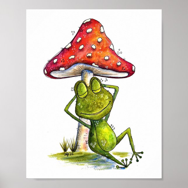 Affiche Grenouille à couchage lunaire sous un champignon (Devant)