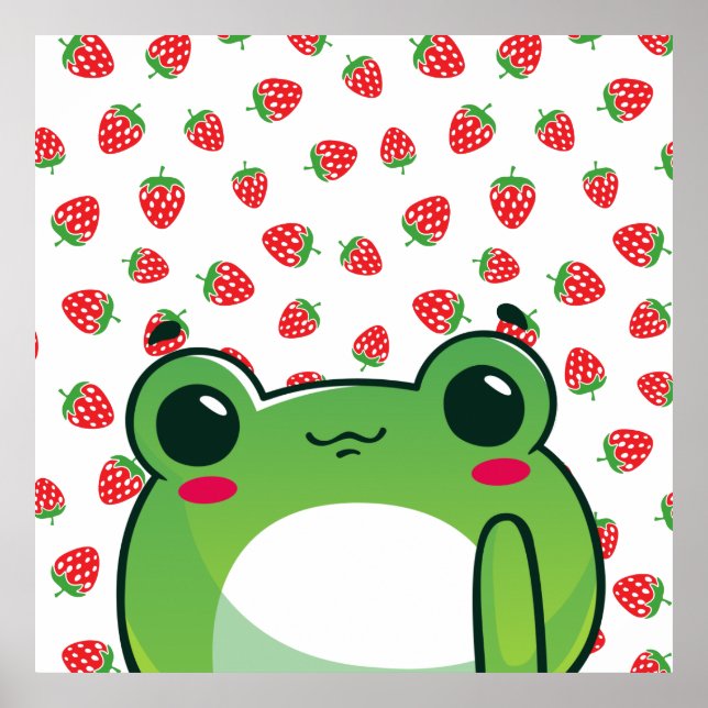 Affiche Grenouille à fraise Kawaii (Devant)