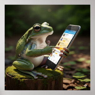 Affiche Grenouille à l'aide d'un téléphone portable