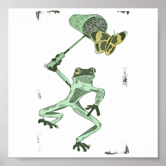 Affiche Grenouille attraper des papillons (Devant)