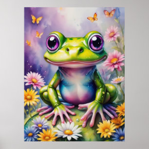 Affiche Grenouille Avec Art numérique Fleur