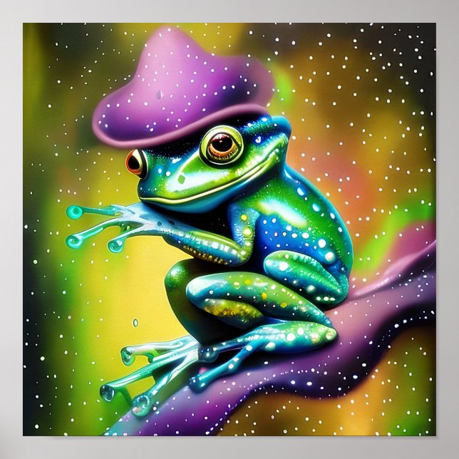 Affiche Grenouille avec chapeau sous la pluie   (Devant)