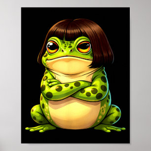 Affiche Grenouille avec coupe de cheveux bob drôle grenoui