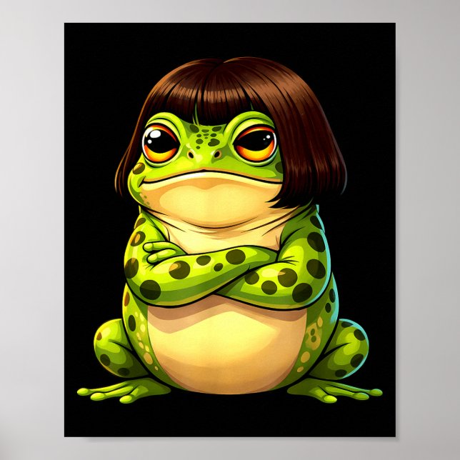 Affiche Grenouille avec coupe de cheveux bob drôle grenoui (Devant)