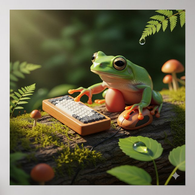 Affiche Grenouille avec entrée de l'ordinateur (Devant)
