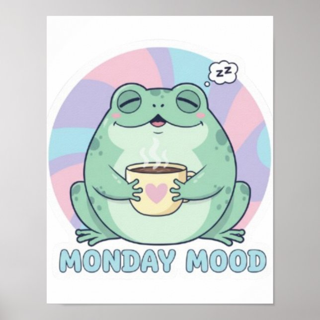 Affiche Grenouille Café Grenouille Mignonne Buvant (Devant)