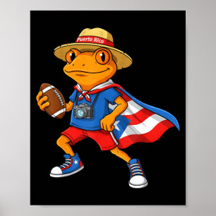 Affiche Grenouille coqui cool drapeau de Porto Rico footba