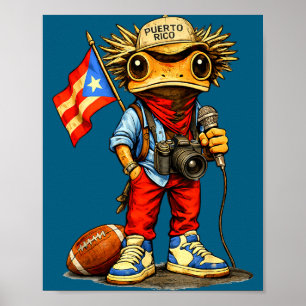 Affiche Grenouille coqui drapeau de Porto Rico football po