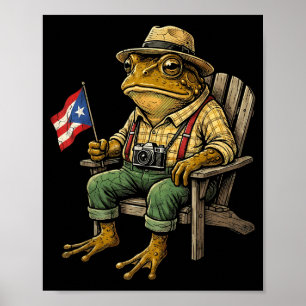 Affiche Grenouille coqui drôle drapeau de Porto Rico taino