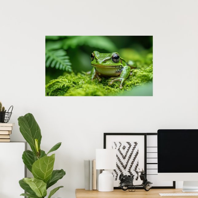 Affiche grenouille dans la nouvelle forêt mossy sous-pouss (Bureau à domicile)